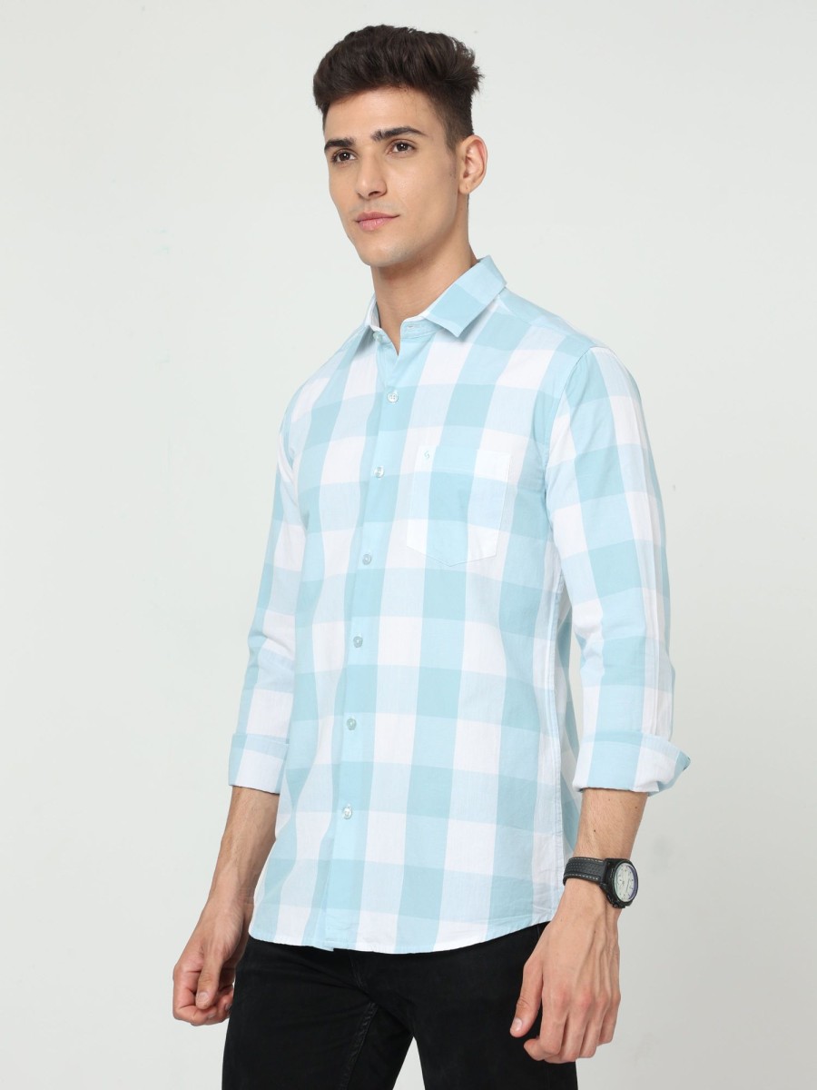 Shirts Classic Polo | Classic Polo Mens Cotton Full Sleeve Checked Slim Fit Polo Neck Blue Color Woven Shirt | So1-132 A-Fs-Chk