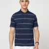 T-Shirts Classic Polo | Classic Polo Mens Pure Cotton Half Sleeve Striped Regular Fit Polo Neck Navy Color T Shirt | F-Avon - 109 B