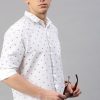 Shirts Classic Polo | Classic Polo Men'S Cotton Full Sleeve Printed Slim Fit Polo Neck White Color Woven Shirt | So1-25 A