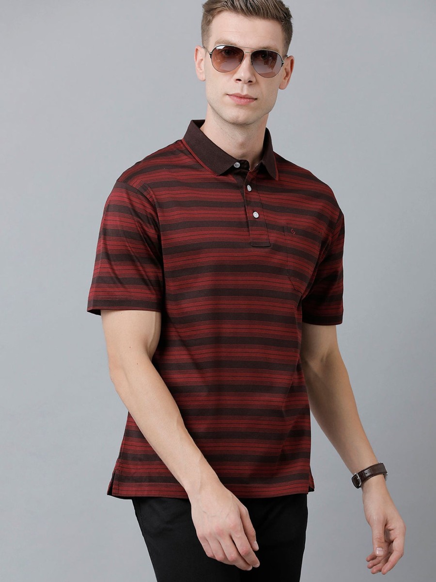 T-Shirts Classic Polo | Classic Polo Men'S Cotton Half Sleeve Striped Authentic Fit Polo Neck Brown Color T-Shirt | Ultimo - 305 B