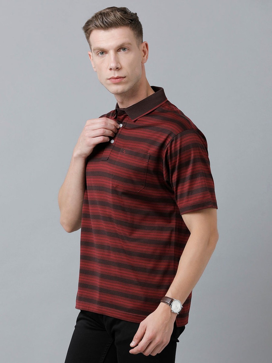 T-Shirts Classic Polo | Classic Polo Men'S Cotton Half Sleeve Striped Authentic Fit Polo Neck Brown Color T-Shirt | Ultimo - 305 B