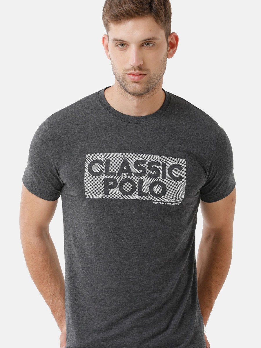 T-Shirts Classic Polo | Classic Polo Mens Cotton Printed Half Sleeve Slim Fit Round Neck Black Color T-Shirt | Baleno 485