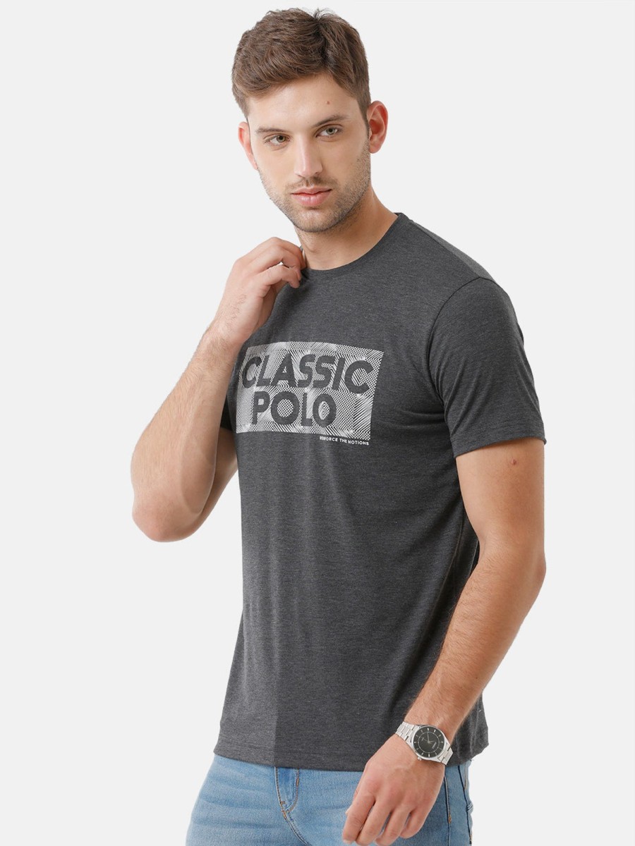 T-Shirts Classic Polo | Classic Polo Mens Cotton Printed Half Sleeve Slim Fit Round Neck Black Color T-Shirt | Baleno 485