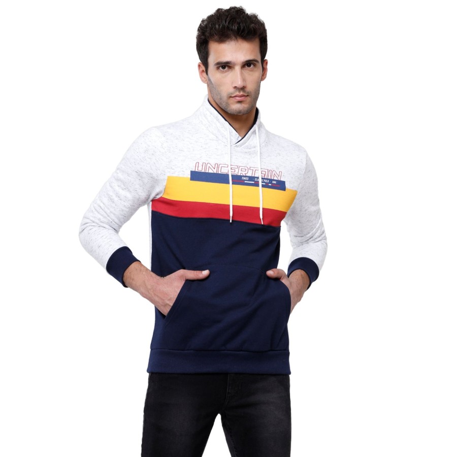 T-Shirts Classic Polo | Classic Polo Men'S Color Block Full Sleeve White & Navy H Neck Sweat Shirt - Cpss-324 A