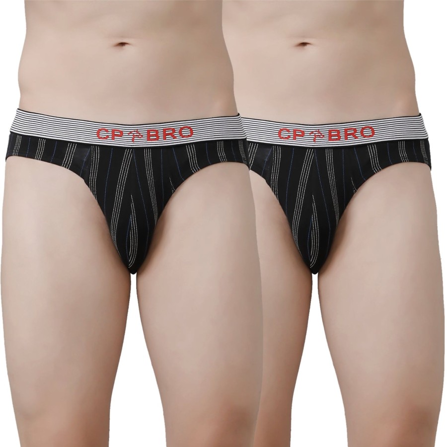 Innerwear CP BRO | Cp Bro Men'S Printed Briefs With Exposed Waistband Value Pack - Black Stripe (Pack Of 2)