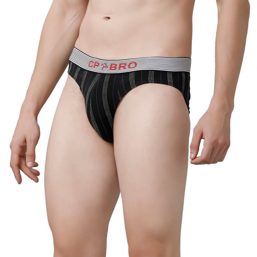 Innerwear CP BRO | Cp Bro Men'S Printed Briefs With Exposed Waistband Value Pack - Black Stripe (Pack Of 2)