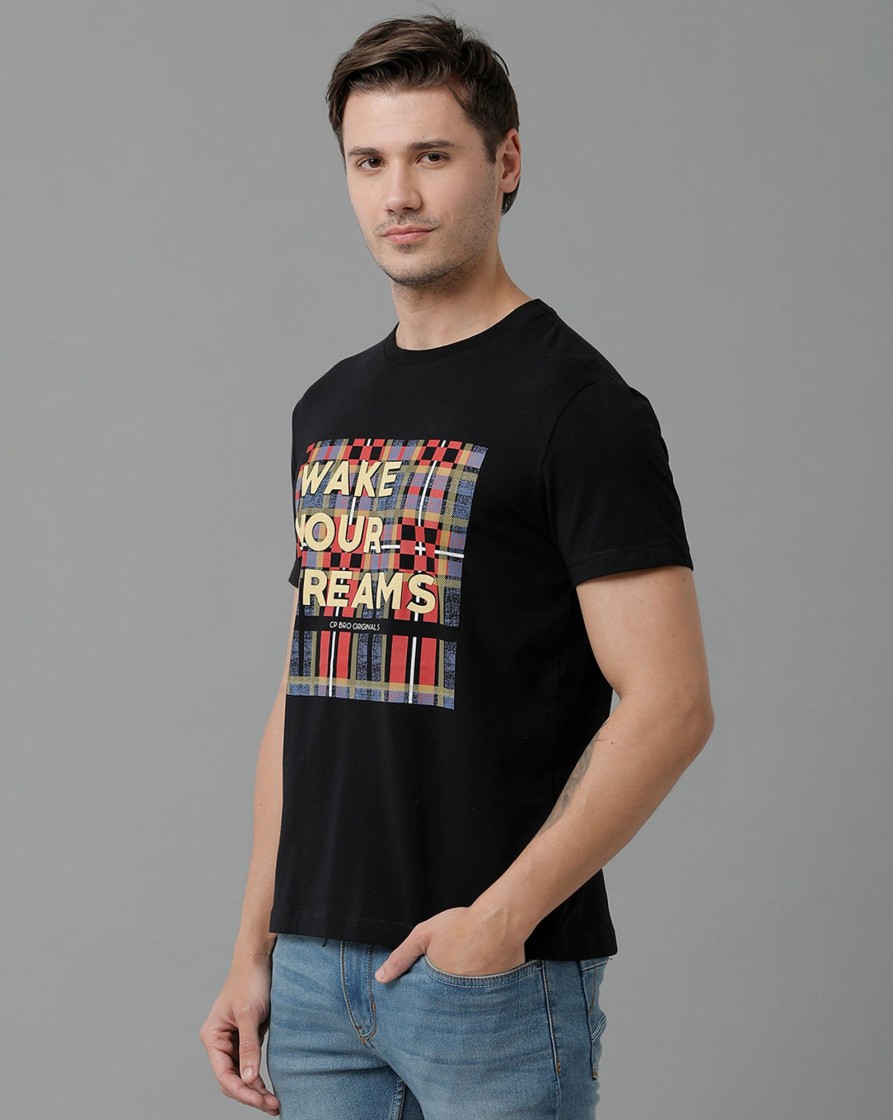 T-Shirts CP BRO | Cp Bro Men'S Cotton Half Sleeve Printed Slim Fit Round Neck Black Color T-Shirt | Brcn - 526 A