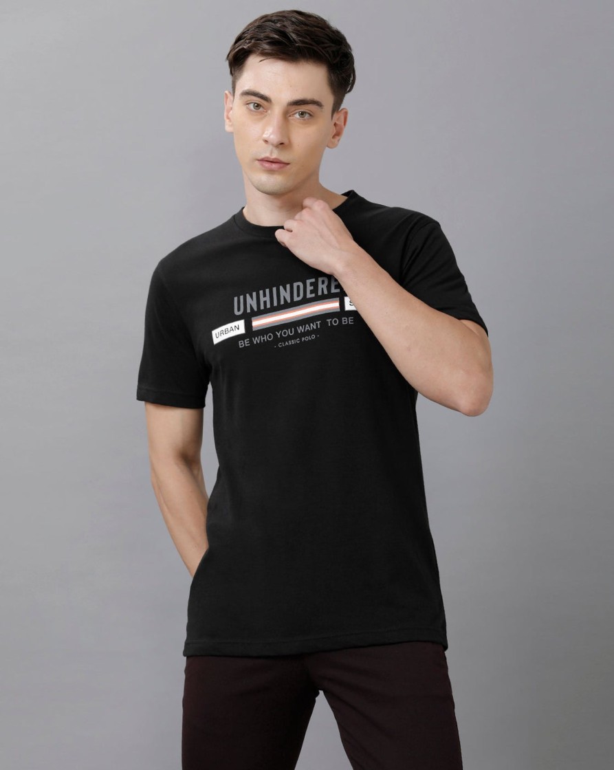 T-Shirts Classic Polo | Classic Polo Mens Cotton Printed Half Sleeve Slim Fit Round Neck Black Color T-Shirt | Baleno 488