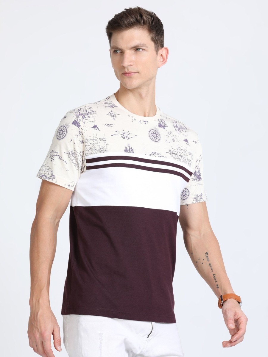 T-Shirts Classic Polo | Classic Polo Mens Cotton Half Sleeves Color Blocked Slim Fit Crew Neck Purple Color T-Shirt | Baleno - 559 B Sf C