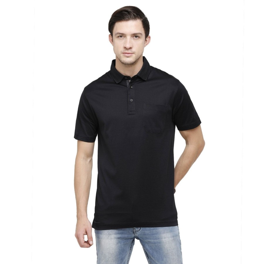 T-Shirts Classic Polo | Classic Polo Men'S Solid Polo Neck Authentic Fit 100% Cotton T-Shirt| Sedos - Black