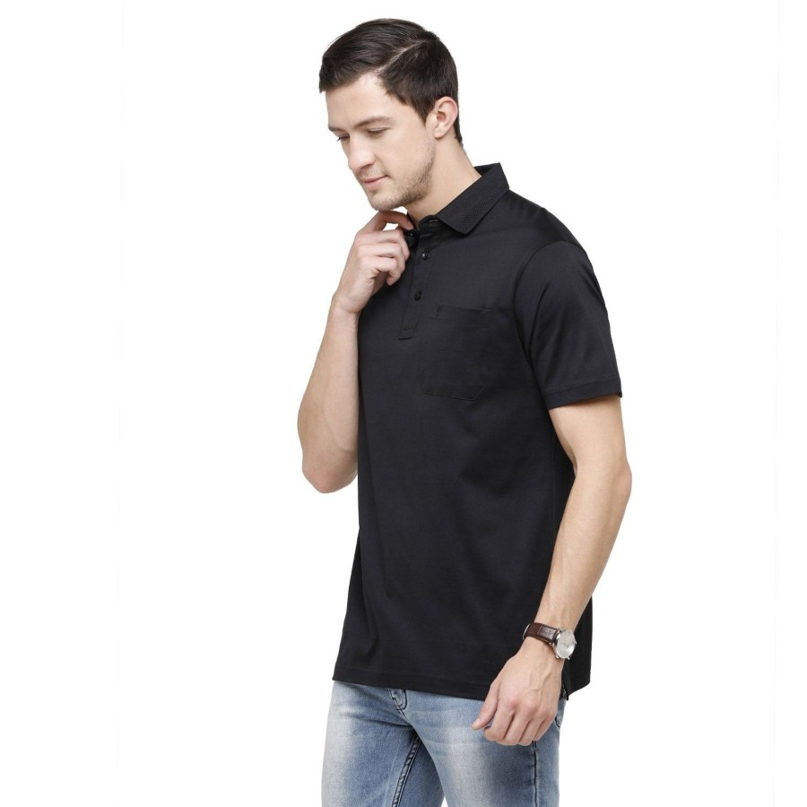 T-Shirts Classic Polo | Classic Polo Men'S Solid Polo Neck Authentic Fit 100% Cotton T-Shirt| Sedos - Black