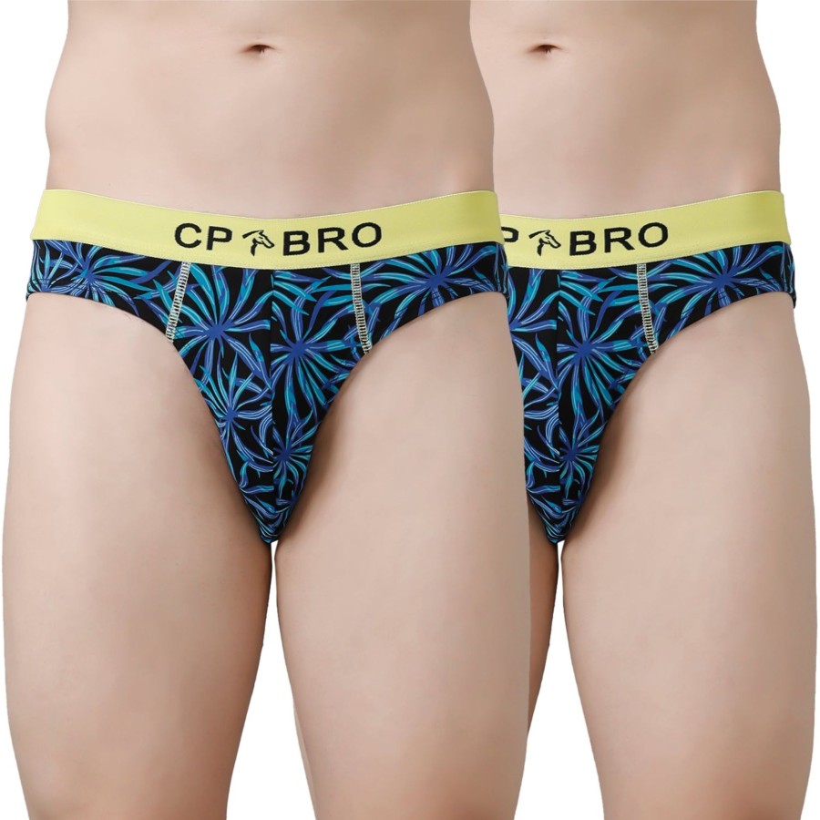 Innerwear CP BRO | Cp Bro Men'S Printed Briefs With Exposed Waistband Value Pack - Blue Leaf & Blue Leaf (Pack Of 2)