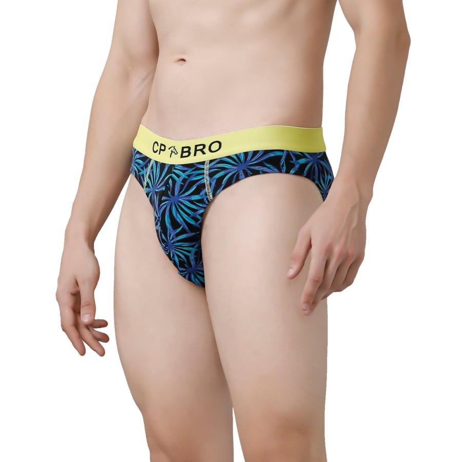 Innerwear CP BRO | Cp Bro Men'S Printed Briefs With Exposed Waistband Value Pack - Blue Leaf & Blue Leaf (Pack Of 2)