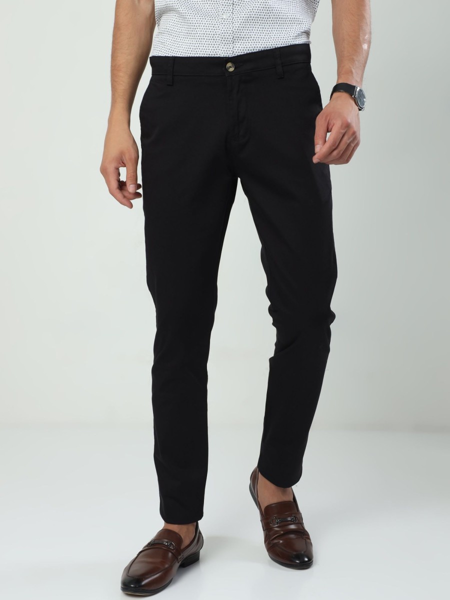 Trousers Classic Polo | Classic Polo Men'S Moderate Fit Cotton Trousers | Cr-Trs-Satin-Black Mf Ly