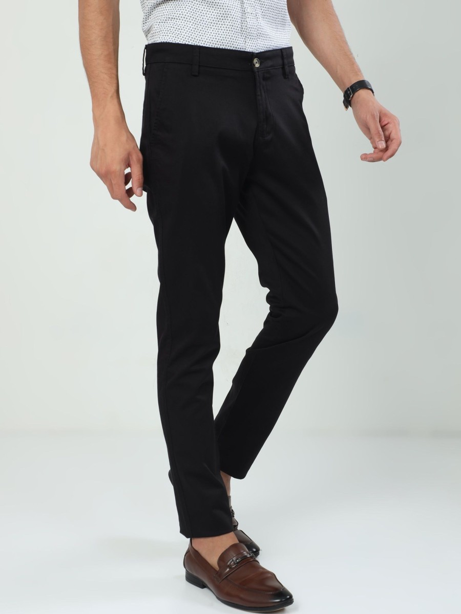 Trousers Classic Polo | Classic Polo Men'S Moderate Fit Cotton Trousers | Cr-Trs-Satin-Black Mf Ly