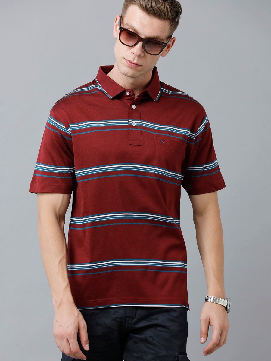 T-Shirts Classic Polo | Classic Polo Men'S Cotton Half Sleeve Striped Authentic Fit Polo Neck Maroon Color T-Shirt | Ultimo - 306 A