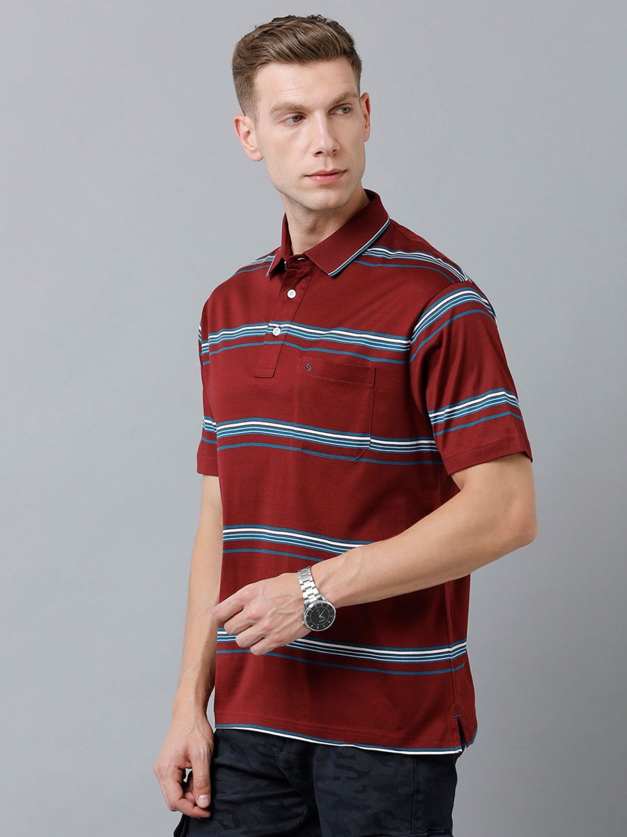 T-Shirts Classic Polo | Classic Polo Men'S Cotton Half Sleeve Striped Authentic Fit Polo Neck Maroon Color T-Shirt | Ultimo - 306 A