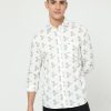 Shirts Classic Polo | Classic Polo Men'S Cotton Full Sleeve Printed Slim Fit Polo Neck White Color Woven Shirt | So1-146 A