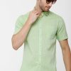 Shirts Classic Polo | Classic Polo Mens Green Linen Cotton Woven Shirt - Porsh Green Hs