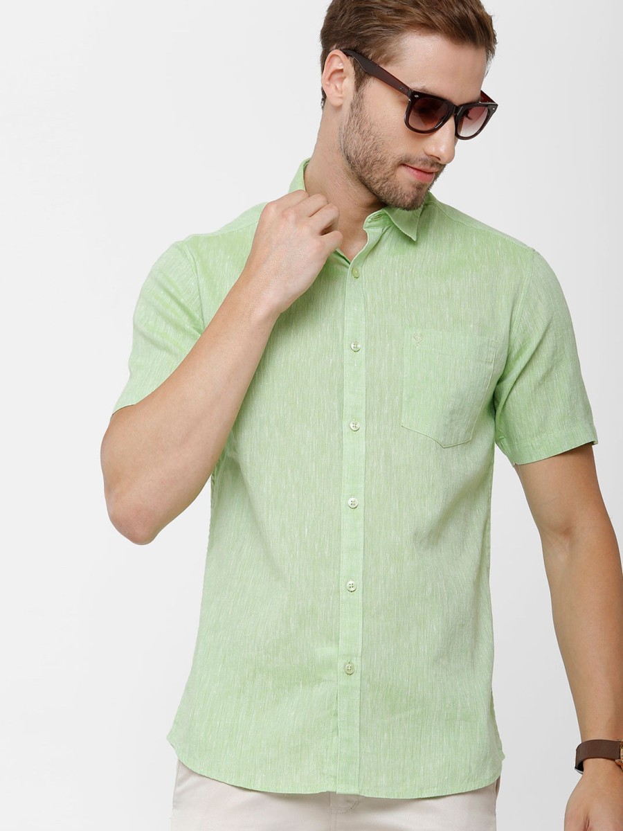 Shirts Classic Polo | Classic Polo Mens Green Linen Cotton Woven Shirt - Porsh Green Hs