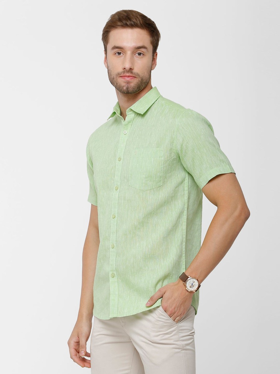 Shirts Classic Polo | Classic Polo Mens Green Linen Cotton Woven Shirt - Porsh Green Hs