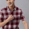 Shirts Classic Polo | Classic Polo Men'S Cotton Half Sleeve Checked Slim Fit Polo Neck Maroon Color Woven Shirt | So1-05 B