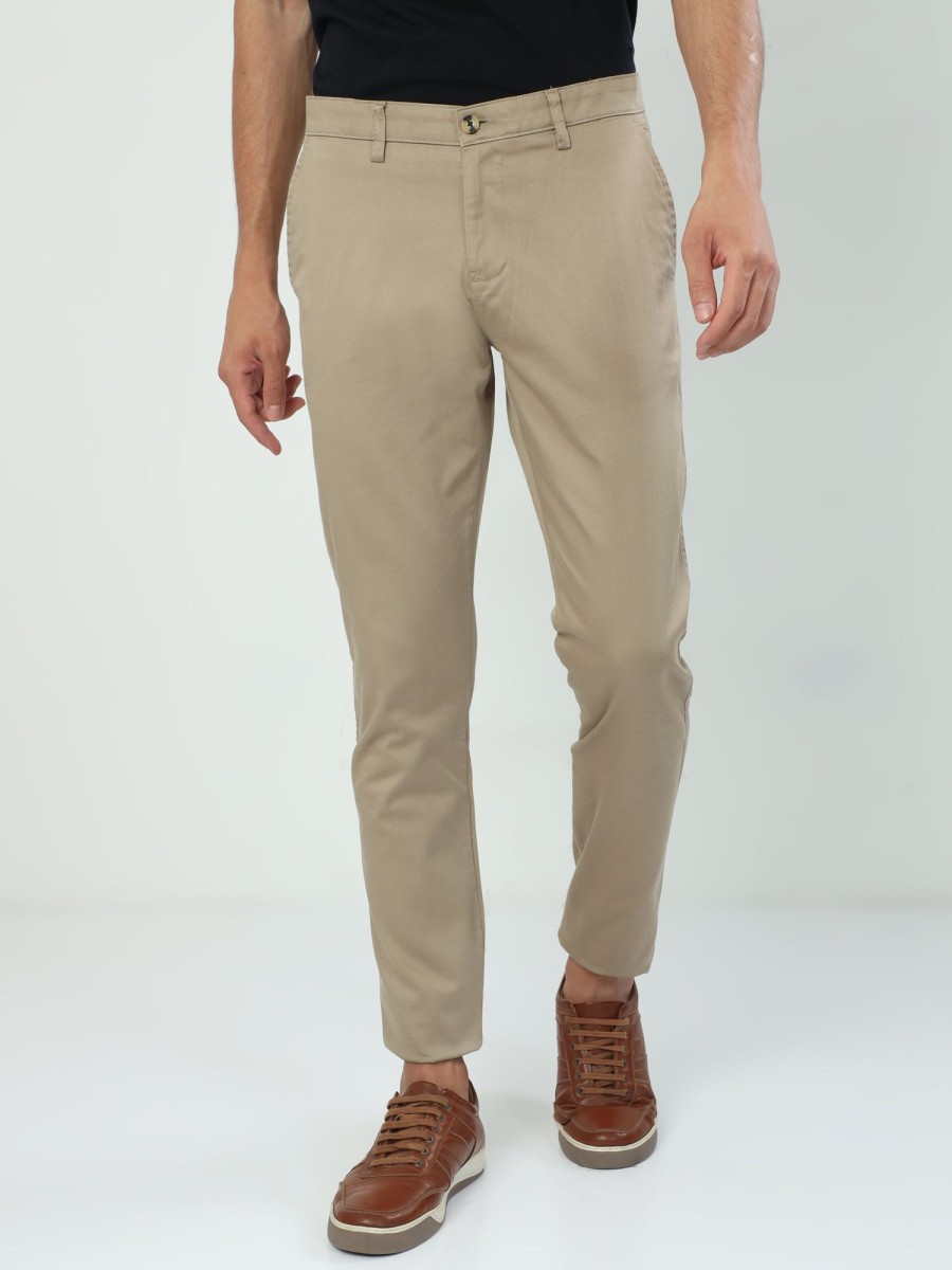 Trousers Classic Polo | Classic Polo Men'S Moderate Fit Cotton Trousers | Cr-Trs-Satin-Khaki Mf Ly