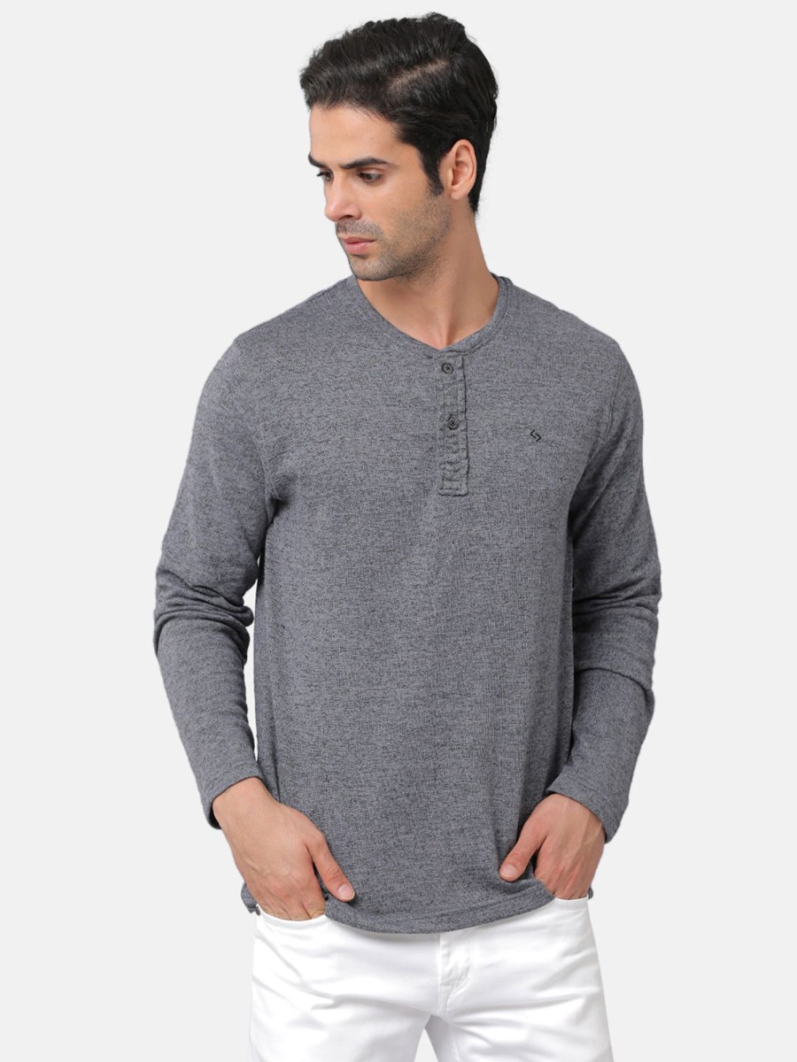 T-Shirts Classic Polo | Classic Polo Mens Cotton Solid Slim Fit Full Sleeve Round Neck Grey Color T-Shirt | Verno 309C