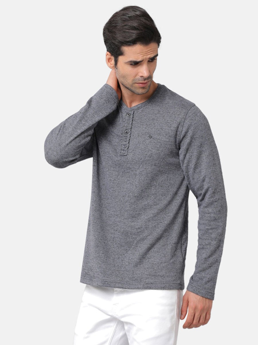 T-Shirts Classic Polo | Classic Polo Mens Cotton Solid Slim Fit Full Sleeve Round Neck Grey Color T-Shirt | Verno 309C