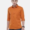 Shirts Classic Polo | Classic Polo Men'S Cotton Rust Orange Solid Full Sleeve Shirt - Zeus Rust