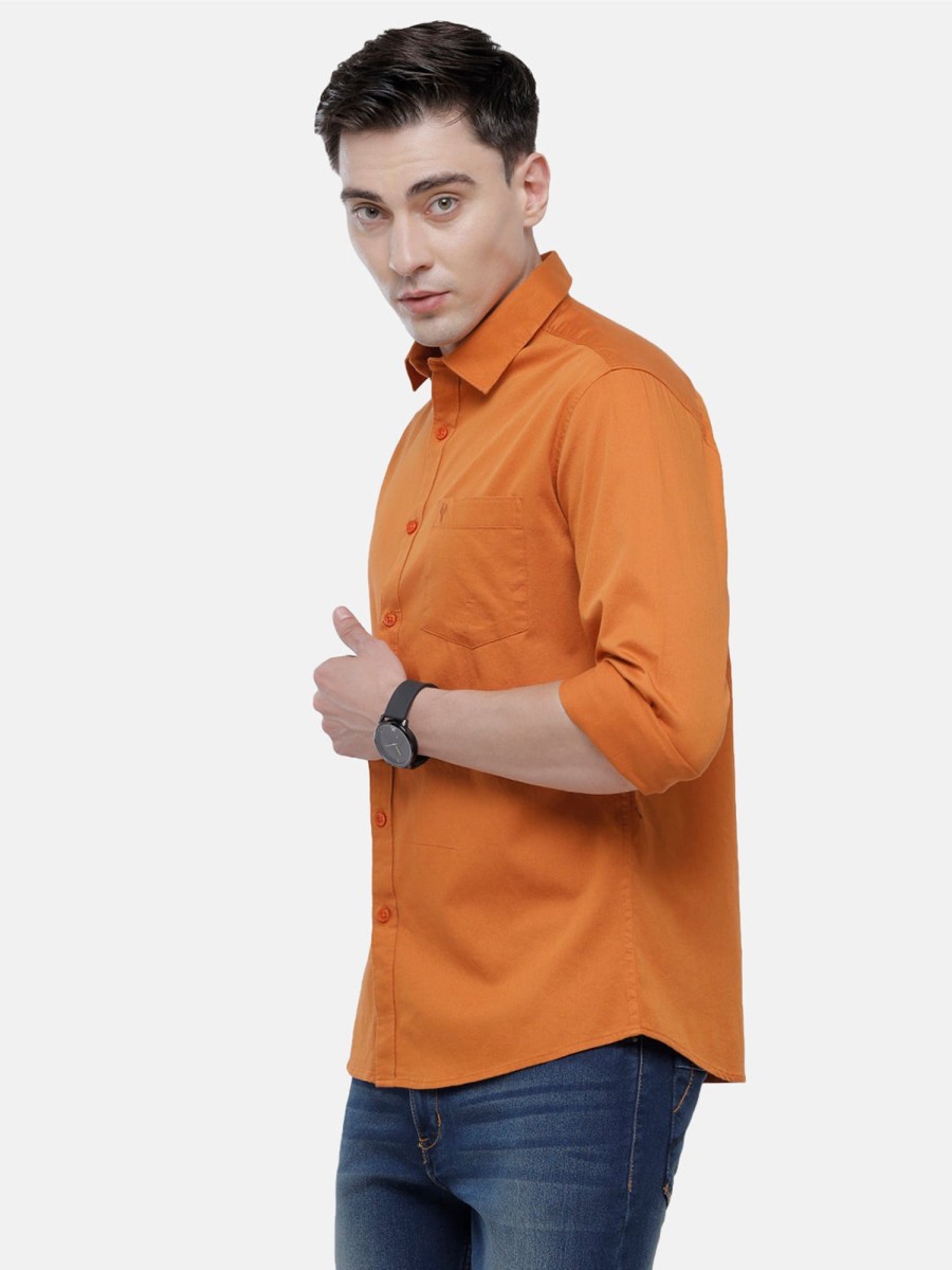 Shirts Classic Polo | Classic Polo Men'S Cotton Rust Orange Solid Full Sleeve Shirt - Zeus Rust