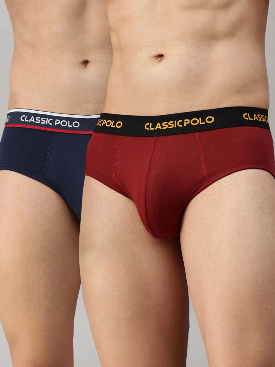 Innerwear Classic Polo | Classic Polo Men'S Modal Solid Briefs | Scarce - Blue & Red (Pack Of 2)