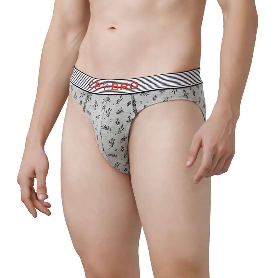 Innerwear CP BRO | Cp Bro Men'S Printed Briefs With Exposed Waistband Value Pack - Grey & Blue Leaf (Pack Of 2)