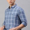 Shirts Classic Polo | Classic Polo Men'S Cotton Full Sleeve Checked Slim Fit Polo Neck Blue Color Woven Shirt | So1-122 A