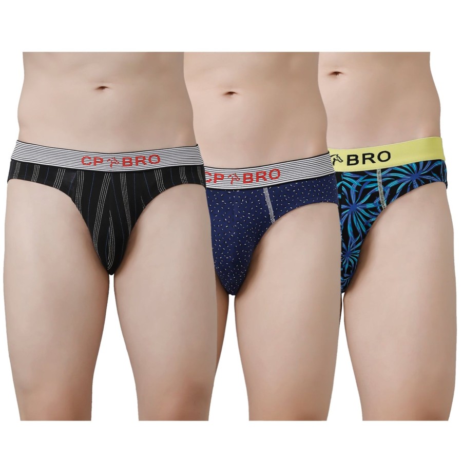 Innerwear CP BRO | Cp Bro Men'S Printed Briefs With Exposed Waistband Value Pack - Multicolor (Pack Of 3)