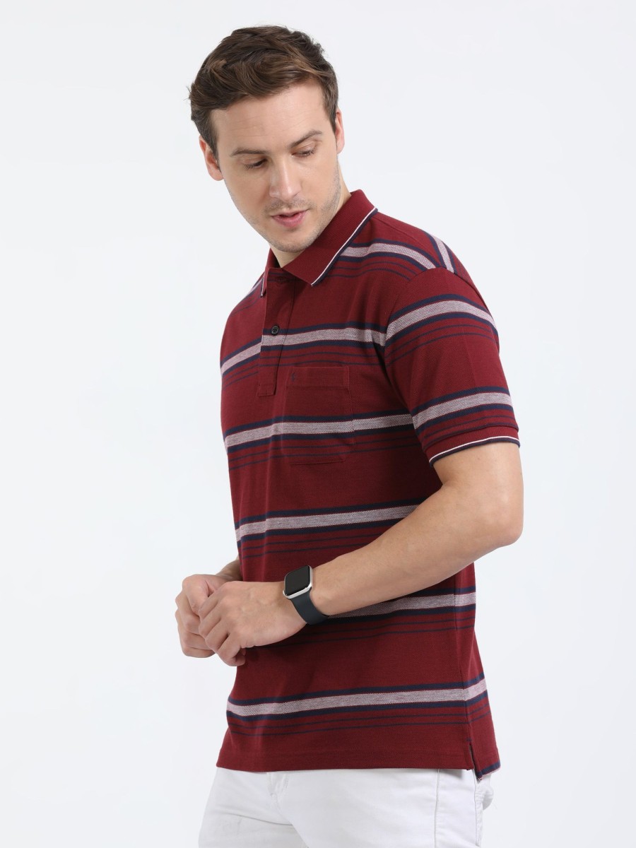 T-Shirts Classic Polo | Classic Polo Mens Cotton Half Sleeves Striped Slim Fit Polo Neck Brown Color T-Shirt | Adore - 209 A Sf P