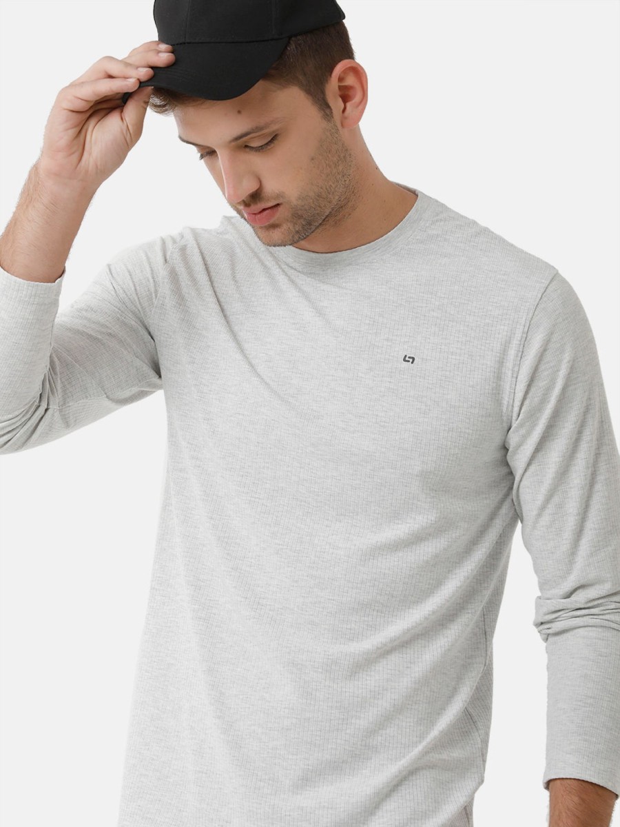 T-Shirts Classic Polo | Classic Polo Mens Cotton Full Sleeve Solid Slim Fit Round Neck Light Grey Color T-Shirt | Verno 303 A