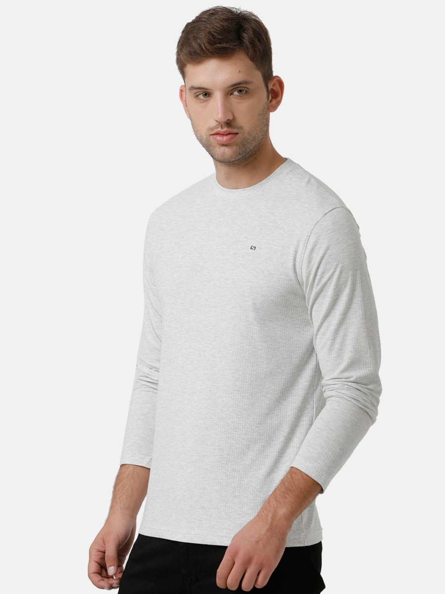 T-Shirts Classic Polo | Classic Polo Mens Cotton Full Sleeve Solid Slim Fit Round Neck Light Grey Color T-Shirt | Verno 303 A