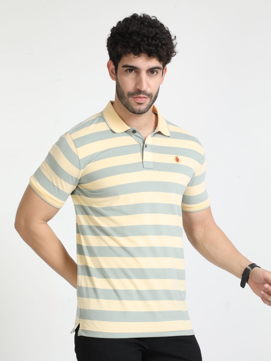 T-Shirts Classic Polo | Classic Polo Mens Cotton Half Sleeves Striped Slim Fit Polo Neck Cream Color T-Shirt | Cpeg - 308 B Sf P