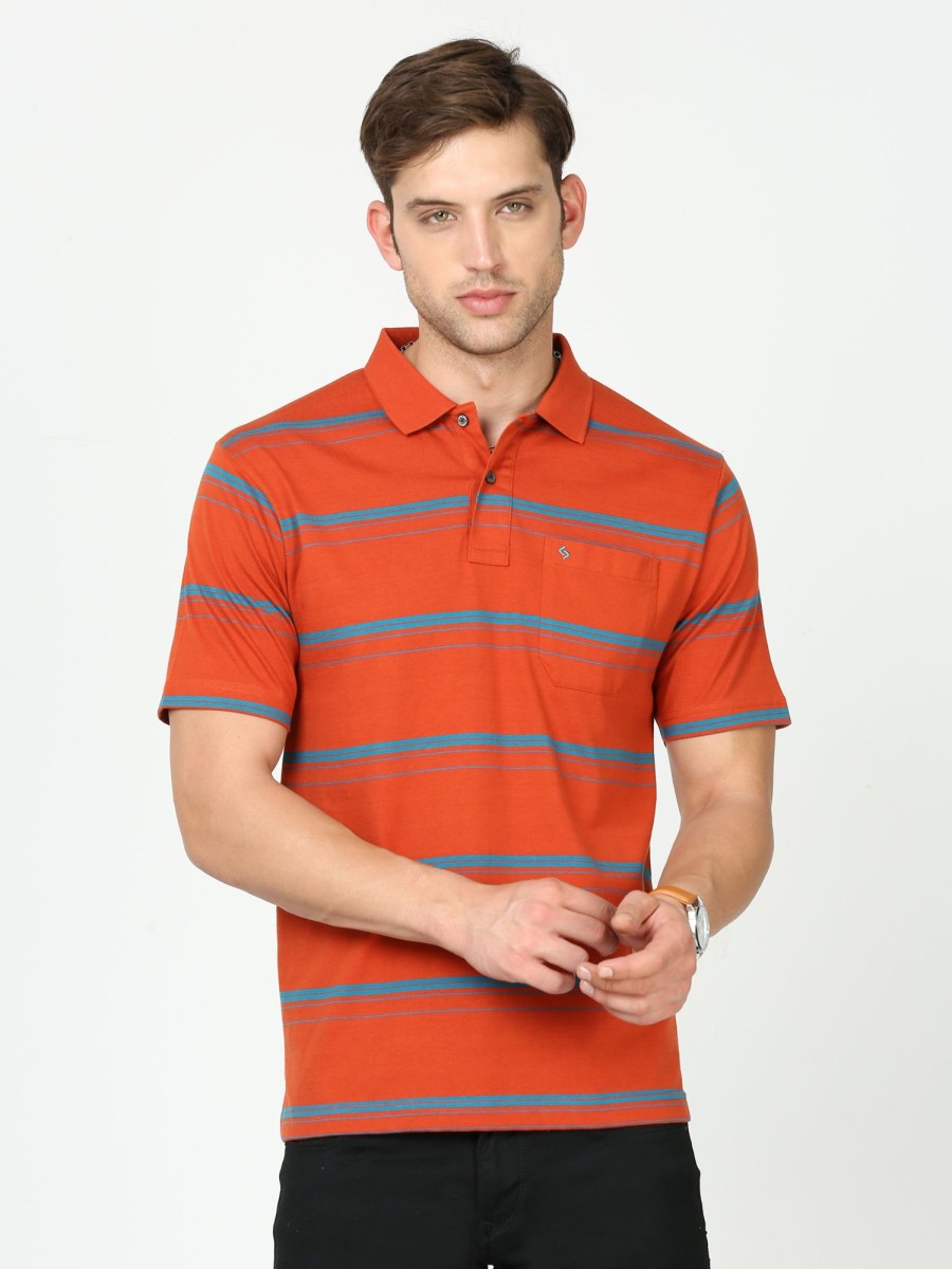 T-Shirts Classic Polo | Classic Polo Mens Cotton Half Sleeves Striped Authentic Fit Polo Neck Red Color T-Shirt | Avon - 539 B Af P