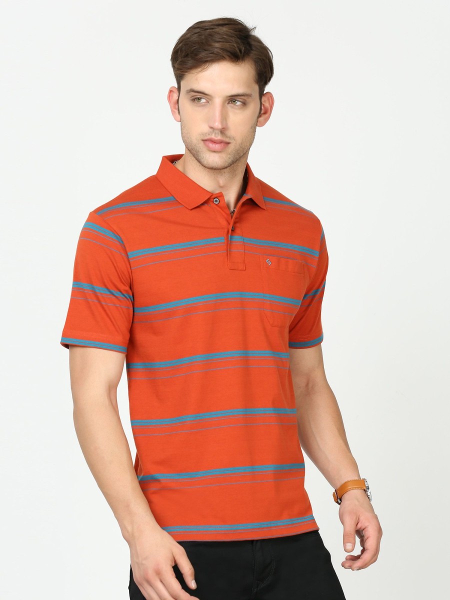 T-Shirts Classic Polo | Classic Polo Mens Cotton Half Sleeves Striped Authentic Fit Polo Neck Red Color T-Shirt | Avon - 539 B Af P