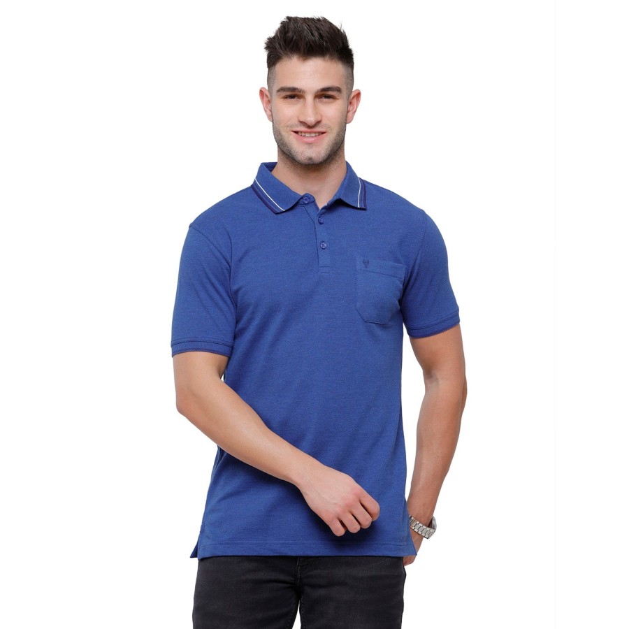 T-Shirts Classic Polo | Classic Polo Men'S Blue Melange Polo Half Sleeve Slim Fit T-Shirt | Toza-Blue Mel