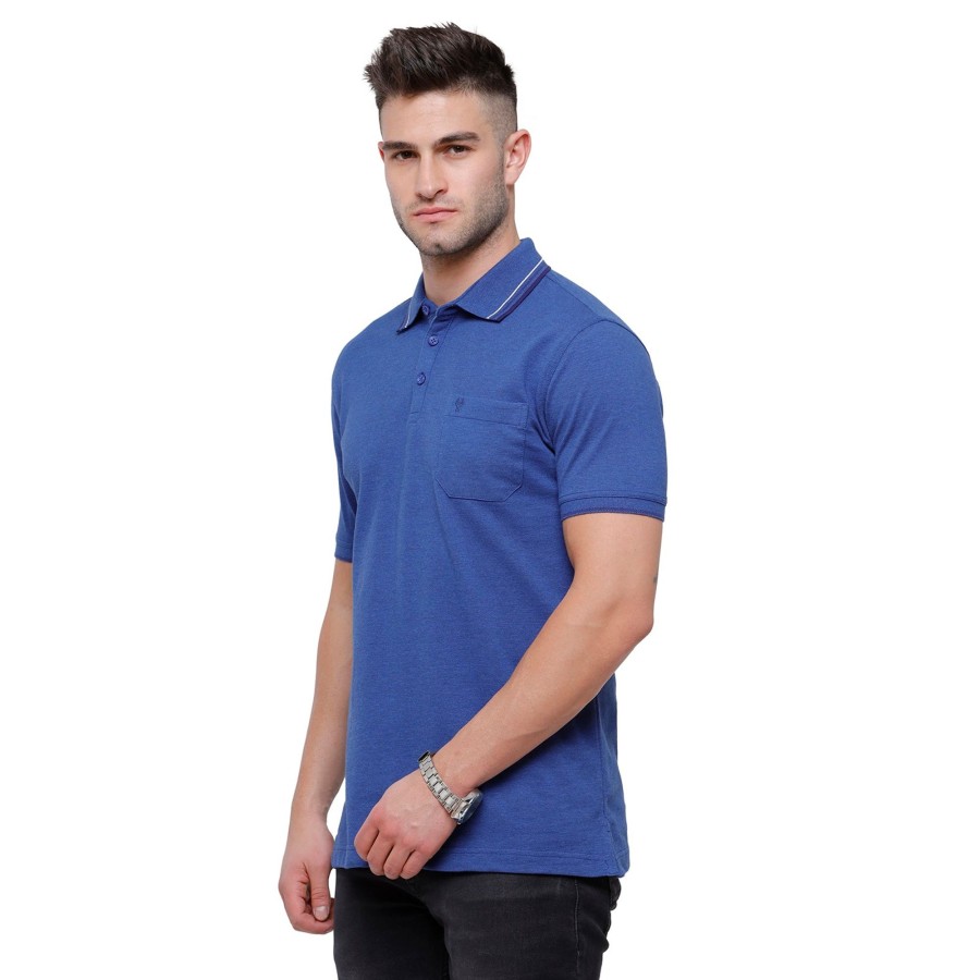 T-Shirts Classic Polo | Classic Polo Men'S Blue Melange Polo Half Sleeve Slim Fit T-Shirt | Toza-Blue Mel