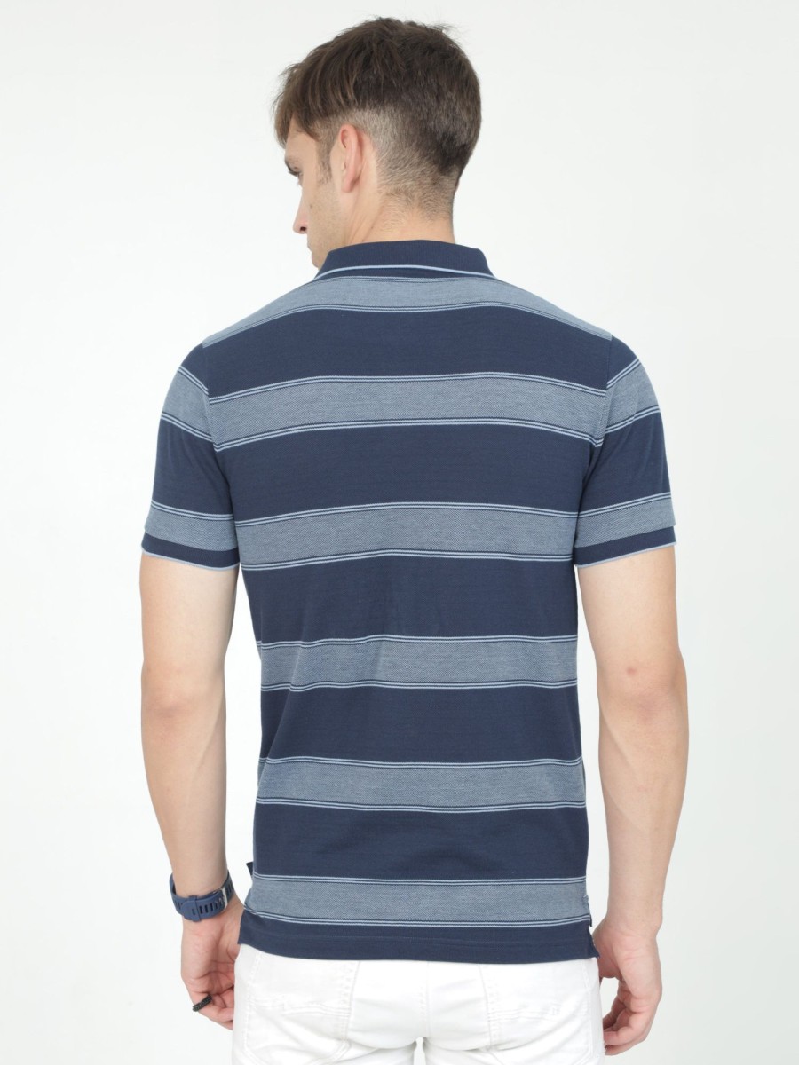 T-Shirts Classic Polo | Classic Polo Mens Casual Navy Blue Striped Cotton T-Shirt | F-Adore - 110 A Sf P