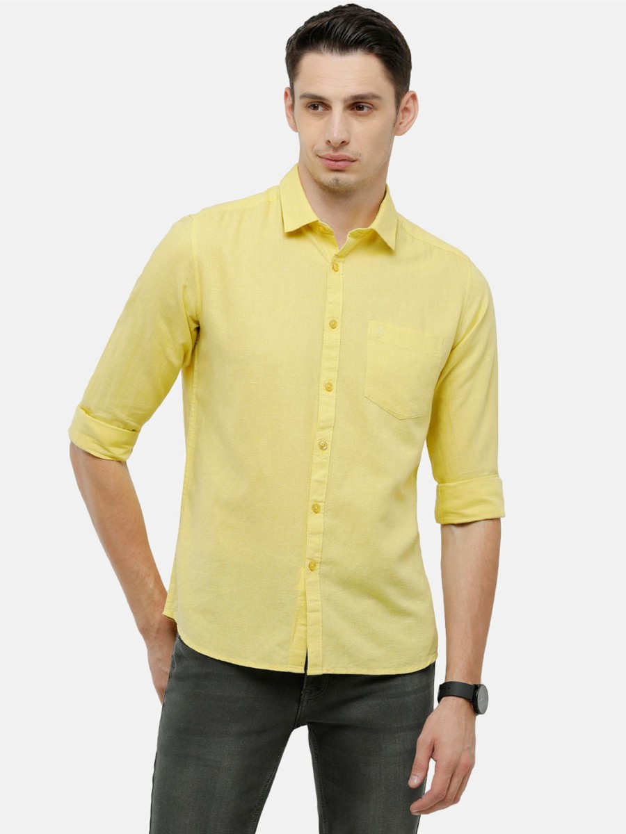 Shirts Classic Polo | Classic Polo Mens Solid Milano Fit Full Sleeve Woven Shirt -Mica Yellow Fs