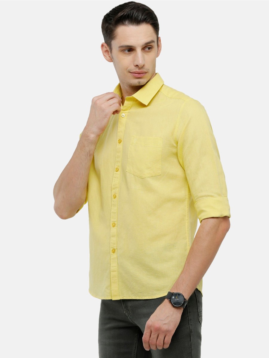 Shirts Classic Polo | Classic Polo Mens Solid Milano Fit Full Sleeve Woven Shirt -Mica Yellow Fs