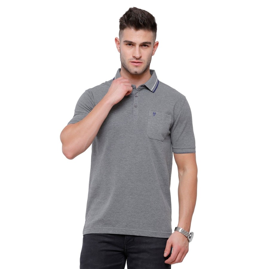 T-Shirts Classic Polo | Classic Polo Men'S Anthra Grey Melange Polo Half Sleeve Slim Fit T-Shirt | Toza- Anthra Mel