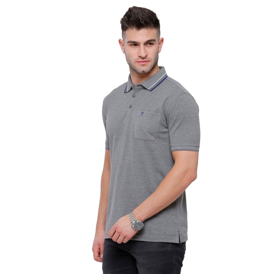 T-Shirts Classic Polo | Classic Polo Men'S Anthra Grey Melange Polo Half Sleeve Slim Fit T-Shirt | Toza- Anthra Mel