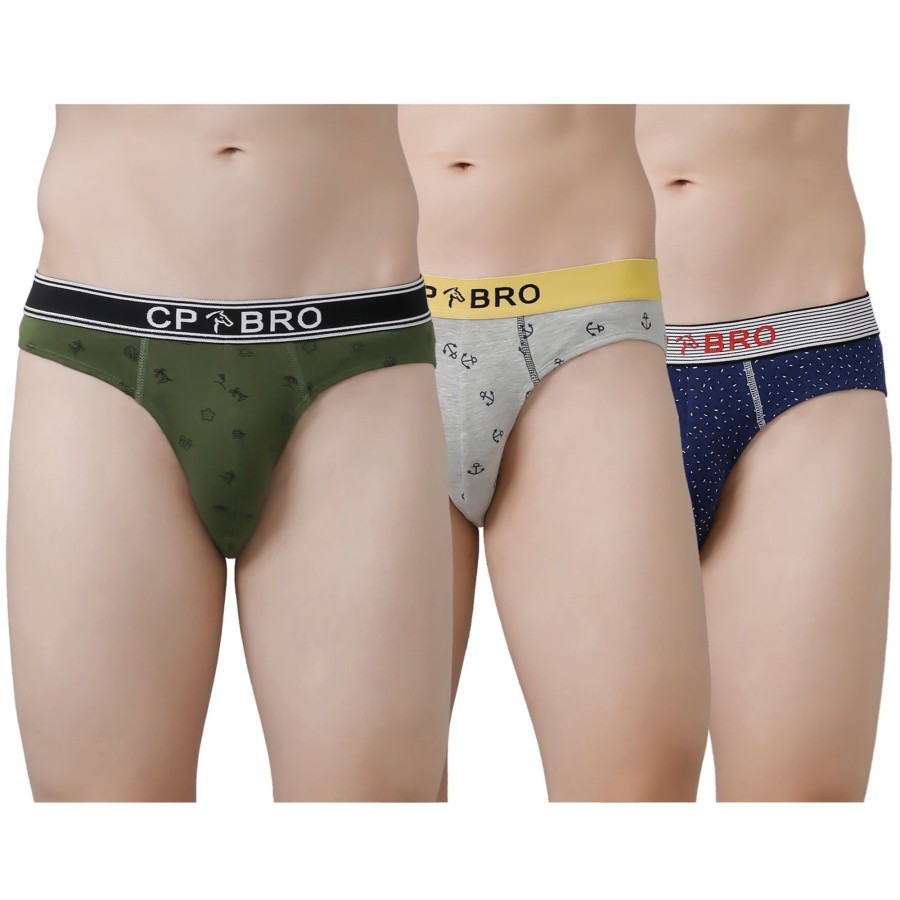 Innerwear CP BRO | Cp Bro Men'S Printed Briefs With Exposed Waistband Value Pack - Multicolor (Pack Of 3)