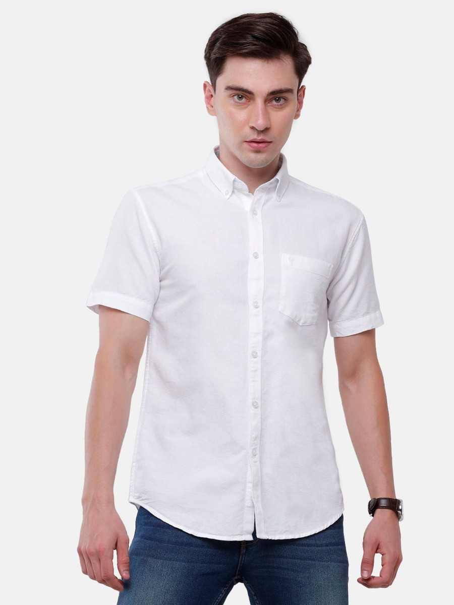 Shirts Classic Polo | Classic Polo Mens Solid Half Sleeve Milano Fit Woven Shirt (Nos-Enzo-White-Mf-Hs)